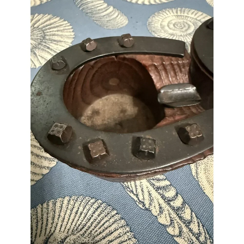Vintage Wood Horsehoe Ashtray Set Of 2 Western Americana Cowboy